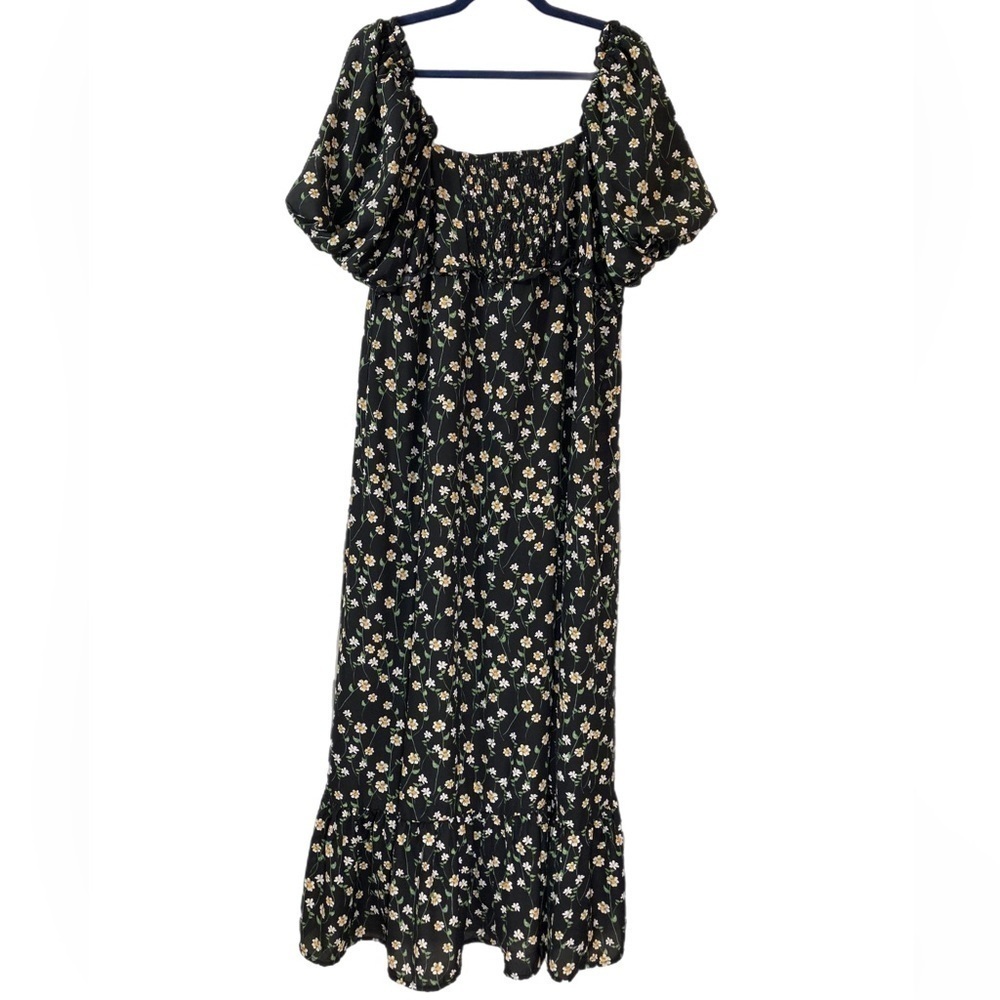 Girl Soul black and daisy empire waist maxi dress w/ smocked back & puff sleeves - Picture 2 of 8